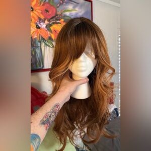 Auburn ginger reddish brown long wavy Wig